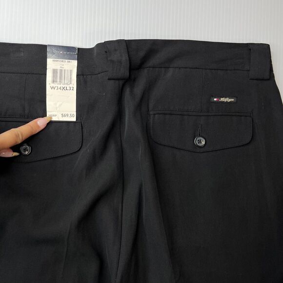 Tommy Hilfiger Mens Black Silk Blend Chino Pleated Dress Pants 34x32 NWT - Picture 7 of 7